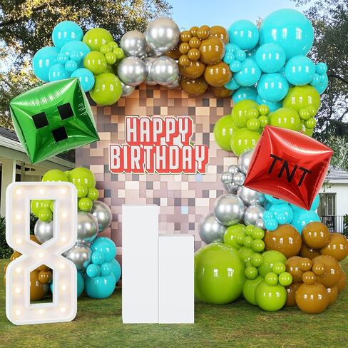 127pcs فيديو ألعاب الفيديو Arch Garland Kit مع البالونات الخضراء الفضية الزرقاء البني اللون البني ، للحصول على ديكور حفلات للألعاب ، لوازم حفلات عيد الميلاد ، الحرف والزخارف الحفلات للأطفال in Saudi Arabia