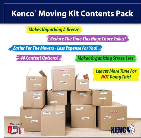 تتضمن ملصقات Kenco Color Colored Moving - Pull Box Pack - ملصقات تعبئة اللوازم الهشة (حزمة الغرفة) in Kuwait