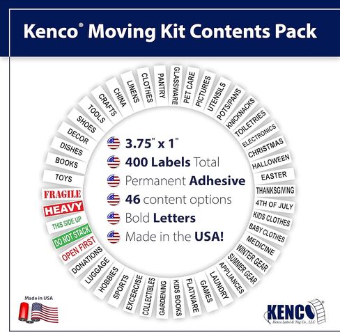 تتضمن ملصقات Kenco Color Colored Moving - Pull Box Pack - ملصقات تعبئة اللوازم الهشة (حزمة الغرفة) in Kuwait