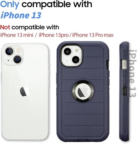 حالة الهاتف لـ iPhone 13 Defender ، حماية شديدة التحمل الكامل للجسم ، 3 طبقات من غطاء الهاتف القوي والمضاد للسيليكون (أسود) in Kuwait