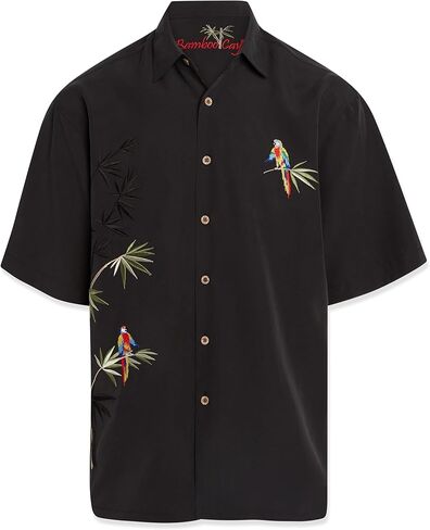 Bamboo Cay Embroidered Mens Short Sleeve Flying Parrots Tropical Hawaiian Button Down Shirt in Kuwait