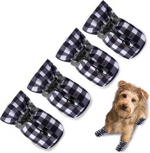 Dog Shoes Dog Boots & Paw Protector, Anti-Slip Sole Winter Dog Booties with Reflective Straps Dog Snow Boots for Small Medium Dogs 4PCS Purple 7 in Saudi Arabia