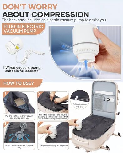 Large Airback Backpack with Vacuum Seal Compression, Waterproof Travel Flight Work Backpack Compression bags Casual Daypack with USB Charging Port, Black in Kuwait