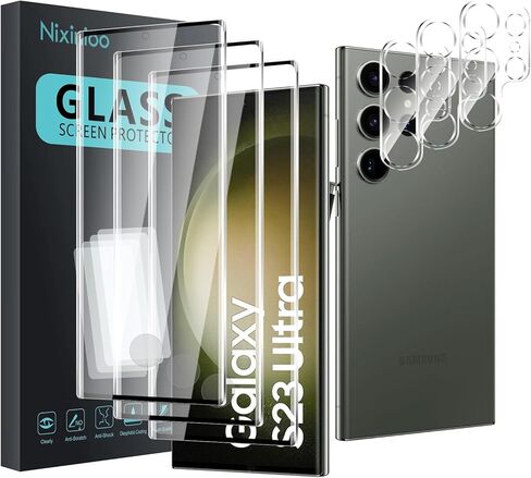 3 Pack Tempered Glass Screen Protector for Samsung Galaxy S23 Ultra, Anti-Fingerprint, 9H Hardness, Scratch Resistant, 3D Curved Tempered Glass Film, HD Clear in Kuwait