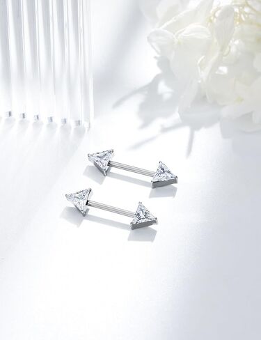 14G ASTM F136 Titanium Nipple Piercing Jewelry Moon CZ Opal Nipple Barbell Jewelry Internally Threaded G23 Solid Nipple Piercing Barbell Ring Jewelry for Women Men 14 Gauge in Kuwait