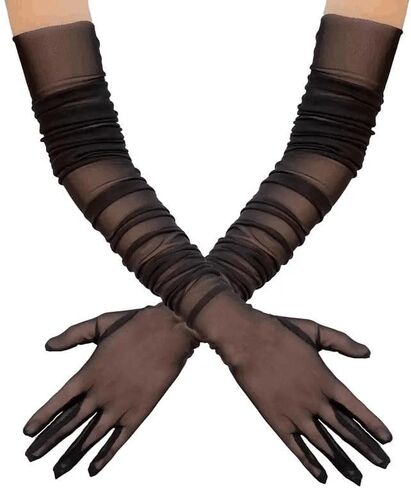 Aularso women's Long Tulle Gloves Bridal Elbow Gloves Long Opera Party Flapper Glove Evening Banquet Accessiores (Black) in Kuwait