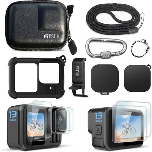 FitStill Black Silicone Sleeve Rubber Protective Case Only Applicable to Go Pro Hero 13 Black Standard Lens,Battery Side Cover&Screen Protectors& Lens Caps&Lanyard for Hero 13 Black Accessories Kit in Saudi Arabia