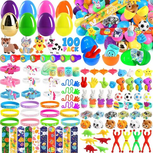 100 Pcs Prefilled Easter Eggs Filled with Toys Inside for Kids, Easter Egg Hunt, Basket Stuffers Fillers, Filled with Toys Party Favors for Boys Girls, Classroom Prize Supplies in Saudi Arabia