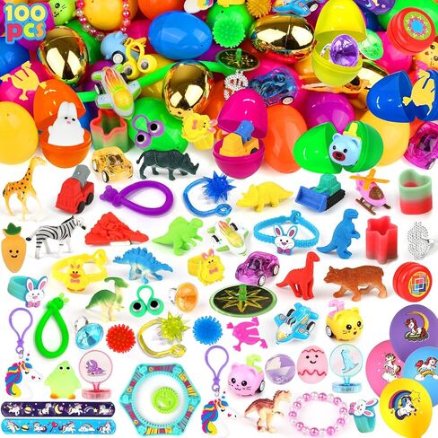 100 Pcs Prefilled Easter Eggs Filled with Toys Inside for Kids, Easter Egg Hunt, Basket Stuffers Fillers, Filled with Toys Party Favors for Boys Girls, Classroom Prize Supplies in Saudi Arabia