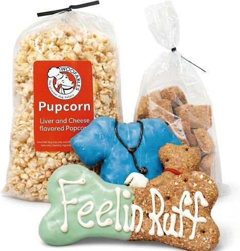 Gourmet Dog Bakery Small Birthday Treat Box with Pupcorn, Hand-Decorated Treats & More | Homemade, Fresh, Human-Grade, All-Natural Ingredients | Corn, Soy & Preservative Free | USA Made in Saudi Arabia