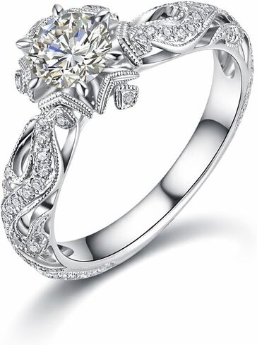 JESMING 925 Sterling Silver Plated Diamond Ring Flower Ring CZ Simulated Diamond Ring Crystal Rings Everyday Ring for Women in Kuwait