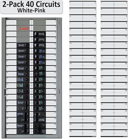 1" Breaker Side 40 Circuits 2 Labels Vinyl Fuse Box Circuit Breaker Panel Directory Labels Stickers Decals for All Electrical Panel/Load Centers Waterproof in Saudi Arabia