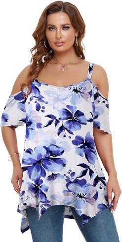 LARACE Cold Shoulder Tops For Womens Summer Clothes Spaghetti Strape Tunic Oversized Shirts Asymmetrical Plus Size Blouse in Kuwait