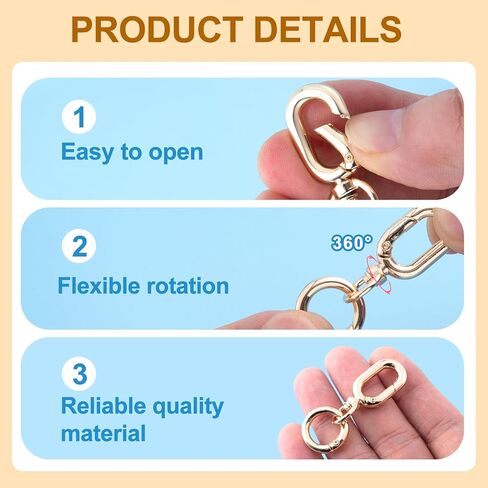 2pcs Double Opening Keychain Clip, Heart Spring Snap Hooks for Lanyards DIY Crafts Making, Zinc Alloy Swivel Keychain Clasp for Camping Hiking Travelling- Gold in Kuwait