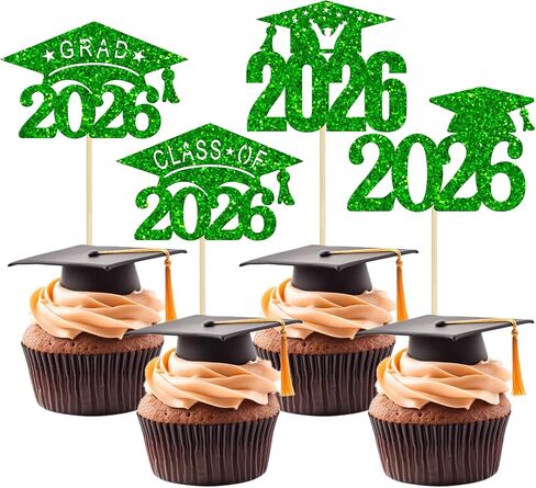 24 Pack Black Glitter 2025 Graduation Cap Cupcake Toppers Class of 2025 Grad Cap Cupcake Picks for 2025 Graduation Theme Party Cake Decorations Supplies in Kuwait