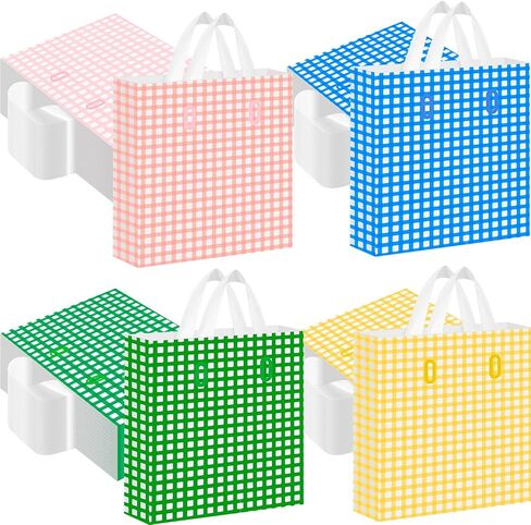 Sweetude 48 Pcs Easter Plastic Shopping Bags with Handle Pastel Gift Bags Bulk Plaid Goodie Bags for Small Business 10 x 13'' Plastic Boutique Retail Bags for Easter Spring Party Decor in Saudi Arabia