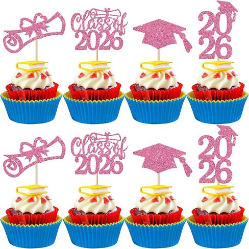 RSSTARXI 24 Pack 2025 التخرج Cupcake Toppers Class of 2025 Cake Decorations تهانينا Cap Cap Cupcake اختيارات لفخرك 2025 تخرج من كعكة التخرج الوردي in Saudi Arabia