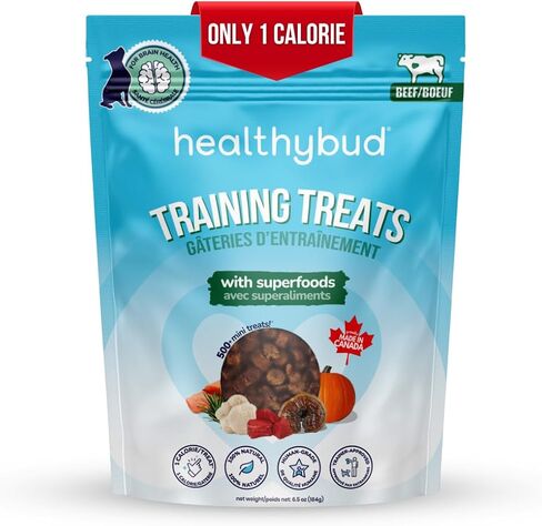 HealthyBud Mini Training Trading - لدغات مدرب ناعمة ، 500 بت ، 1 كيلو كالوري لكل لدغة ، 6.5 أوقية ، ريشي ، ماني الأسد ، زيت سمك السلمون ، مضغ جرو (دجاج) in Saudi Arabia