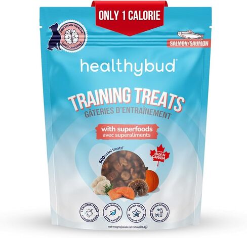 HealthyBud Mini Training Trading - لدغات مدرب ناعمة ، 500 بت ، 1 كيلو كالوري لكل لدغة ، 6.5 أوقية ، ريشي ، ماني الأسد ، زيت سمك السلمون ، مضغ جرو (دجاج) in Saudi Arabia