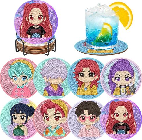 stnckic 8 Pcs Diamond Art Coasters Kit for Adults,Diamond Painting Coaster Set with Holder, DIY Bead Art Craft, Paint by Diamonds Art Coasters, Singer Merch Gifts for Girls and Women in Saudi Arabia