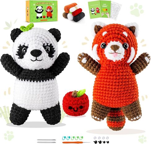 طقم الكروشيه للمبتدئين-2pcs مجموعة الحيوانات البيضاء والأحمر الكروشيه مع دروس فيديو خطوة بخطوة ، مجموعة من الكروشيه من Apple ، مجموعة كروشيه للأطفال والبالغين ، Knitting Kit in Kuwait