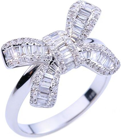 18k Platinum Plated Sterling Silver Shiny Cubic Zirconia Crystal Bow-Knot Engagement Wedding Ring (6) in Kuwait