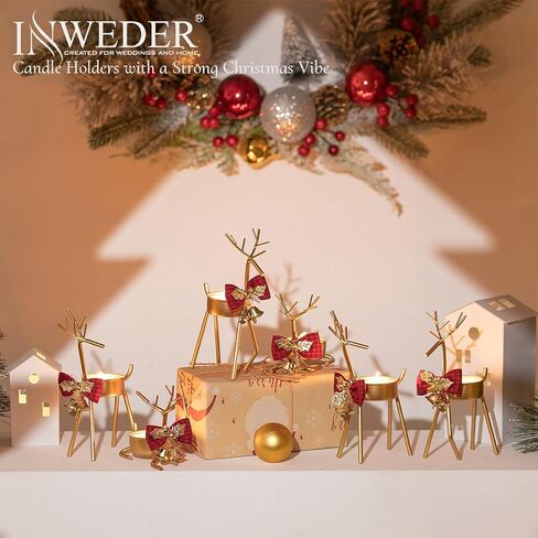Inweder Christmas Reindeer Tealight Candle Holder：6Pcs Black Reindeer Christmas Decoration for Window Christmas Reindeer Decor for Table Reindeer Votive Candle Holders Christmas Candle Holder Mantel in Kuwait