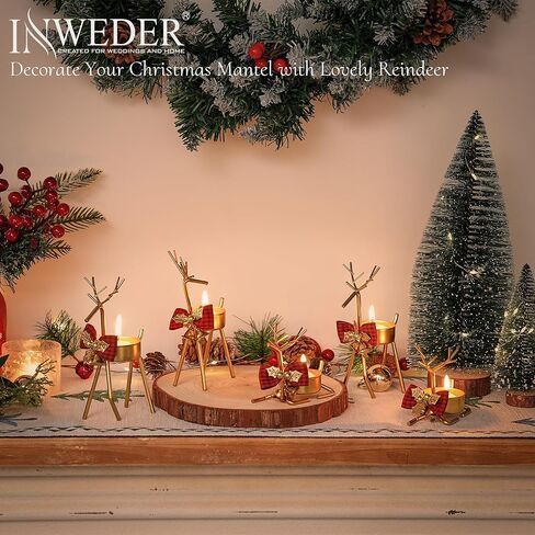 Inweder Christmas Reindeer Tealight Candle Holder：6Pcs Black Reindeer Christmas Decoration for Window Christmas Reindeer Decor for Table Reindeer Votive Candle Holders Christmas Candle Holder Mantel in Kuwait