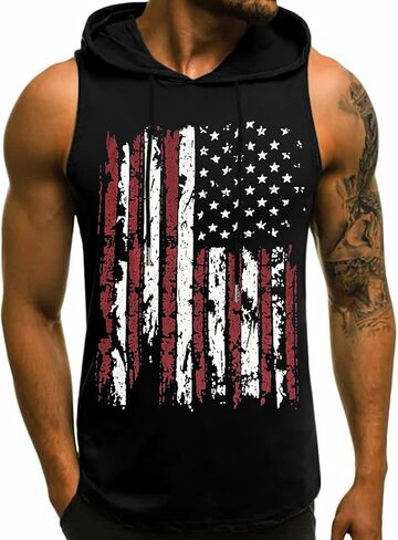 Babioboa Men's Workout Hooded Tank Tops Sleeveless Gym Hoodies Bodybuilding Muscle Shirts Deep Blue in Kuwait