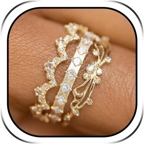 Gold Engagement Rings for Women Non Tarnish Cubic Zirconia Fake Engagement Ring Dainty Gold Stackable Rings Set for Women Wedding Jewelry Gifts in Saudi Arabia