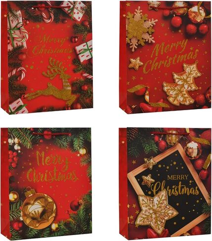 HANSWARE 4 Pack 9.6" Medium Black Gift Bags with Handles,Vintage Flower Paper Gift Bag for Presents Cute Bags for Valentines,Wedding,Easter,Christmas,Baby Shower,Birthday Party,9.6"L x 3.7"W x 7.7"H in Saudi Arabia