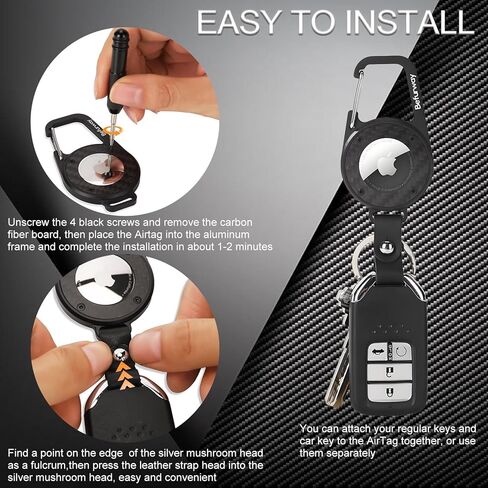 AirTag Holder with Car Keychain - Premium Leather & Carbon Fiber Case with Secure Locking Carabiner | Compatible with Apple AirTag for Keys, Luggage, Backpacks, Pets & Travel in Kuwait