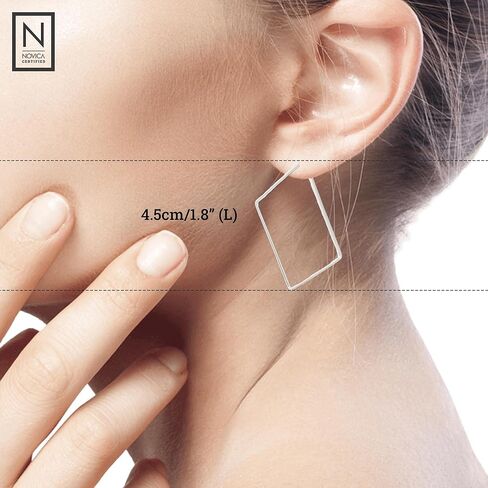 NOVICA Artisan Handmade Sterling Silver Hoop Earrings Artisan Crafted No Stone Thailand Modern [1.8 in L x 1.8 in W] ' Minimalist Square' in Saudi Arabia