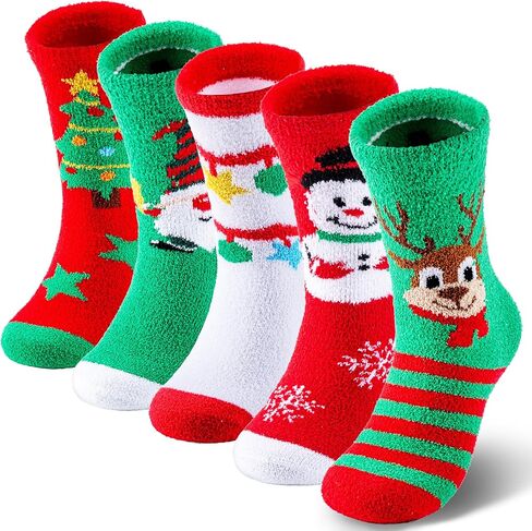 Labeol 5 Pairs Christmas Fuzzy Socks for Women Gifts,Funny Cute Cozy Fluffy Thick Thermal Winter Warm Fuzzy Socks in Kuwait