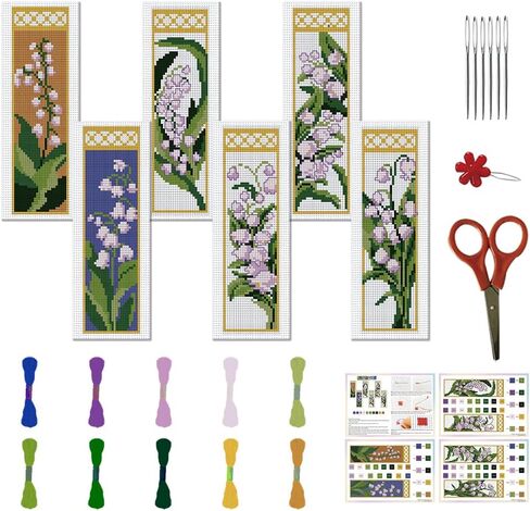 FreeBloss 6 Set Cross Stitch Lockmark Kit Stamped Cross Stitch Kit اقرأ نصًا مرجعية للتطريز مع التعليمات المتقاطعة للبالغين DIY LOCKMARK KIT 8.66'X3.14 '' ' in Kuwait