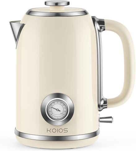 Electric Kettle, 1.8 L Hot Water Boiler Heater with Thermometer, 1500W Retro Electric Tea and Water Kettle with LED Indicator, 100% Stainless Steel, Auto Shut-Off & Boil-Dry Protection, Beige in Kuwait