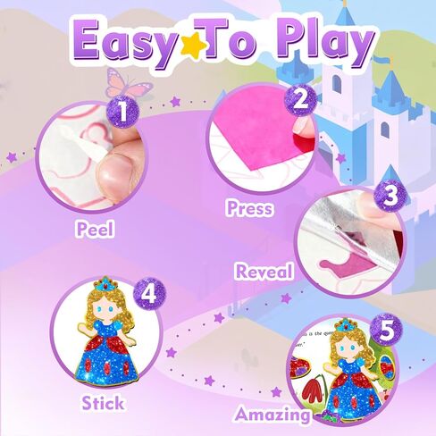 SOOVSY Foil Art & Craft Fun Kit for Kids, Princess Foil Story Book with 77 Magnets & 100 Color Sheet, Christmas Fun Supplies, DIY Creative Activity, Travel Toys, Gifts Set for Ages 4, 5, 6, 7, 8, 9 in Kuwait