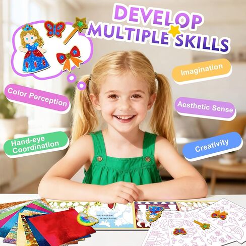 SOOVSY Foil Art & Craft Fun Kit for Kids, Princess Foil Story Book with 77 Magnets & 100 Color Sheet, Christmas Fun Supplies, DIY Creative Activity, Travel Toys, Gifts Set for Ages 4, 5, 6, 7, 8, 9 in Kuwait