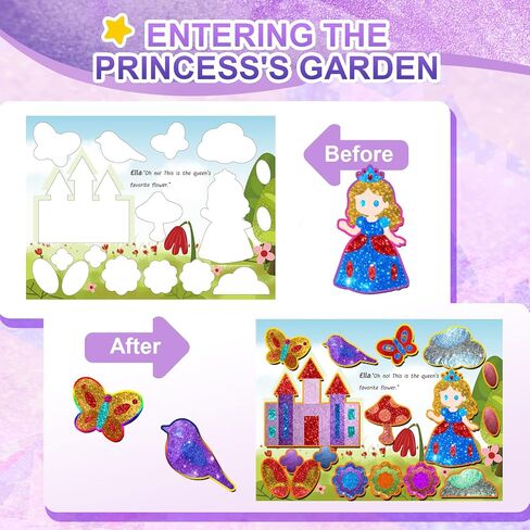 SOOVSY Foil Art & Craft Fun Kit for Kids, Princess Foil Story Book with 77 Magnets & 100 Color Sheet, Christmas Fun Supplies, DIY Creative Activity, Travel Toys, Gifts Set for Ages 4, 5, 6, 7, 8, 9 in Kuwait