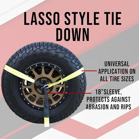 Boxer 4-Pack Car Tie Down with Snap Hook - Lasso Style – 2 inch x 10 Feet – Yellow Strap with Black Trim - Car Trailer Tie Down in Kuwait