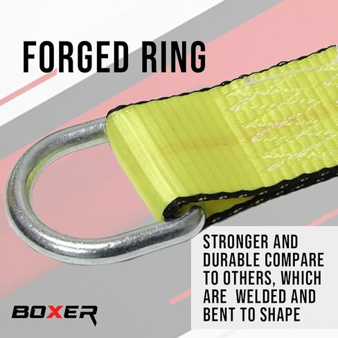 Boxer 4-Pack Car Tie Down with Snap Hook - Lasso Style – 2 inch x 10 Feet – Yellow Strap with Black Trim - Car Trailer Tie Down in Kuwait