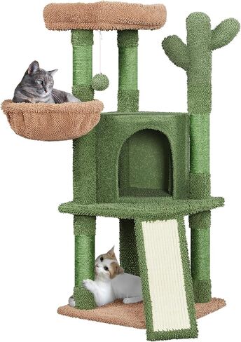 Yaheetech Cactus Cat Tree, 42in Cat Tower for Indoor Cats, Multi Level Cat Condo Scratching Post, Cat Activity Center Pet Furniture w/Ball, Plush Perch, Platform, Basket in Kuwait