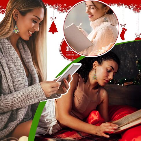 Remuuly 24 Pairs Pink Christmas Earrings for Women Christmas Dangle Bead Earrings Wooden Christmas Tree Santa Earrings Christmas Stud Earrings for Christmas Gifts Holiday Party Jewelry in Kuwait