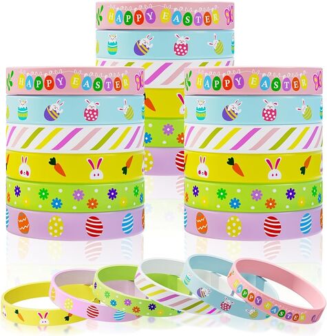 Easter Rubber Bracelets for Kids 30PCS Easter Basket Stuffers Silicone Wristbands Bulk Easter Party Favors Supplies for Kids Easter Egg Fillers Goodie Bag Stuffers Gifts Classroom Prizes Accessories in Kuwait