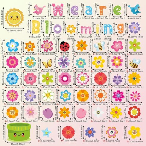 120 PCS Spring Flower Cut Outs Stet Colorful Floral Classroom Bulletin Decord مع نقاط الغراء الزهور الزهور Sun Bird Butterfly ، نحن نتفتح في فرز للديكور الجدران (نمط عيد الميلاد) in Kuwait