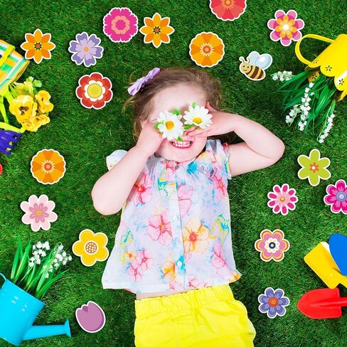 120 PCS Spring Flower Cut Outs Stet Colorful Floral Classroom Bulletin Decord مع نقاط الغراء الزهور الزهور Sun Bird Butterfly ، نحن نتفتح في فرز للديكور الجدران (نمط عيد الميلاد) in Kuwait