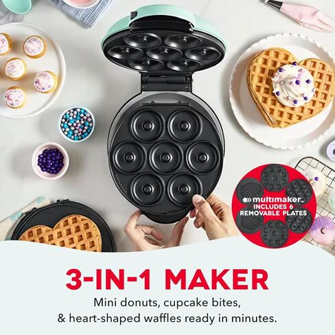 DASH MultiMaker Treat Maker System, Mini Donuts, Waffle Bites, Mini Cupcakes - Cream in Kuwait