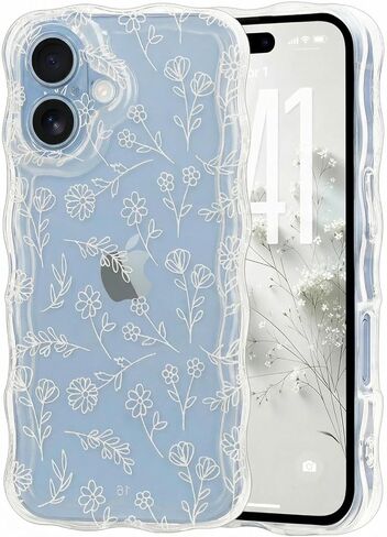 Micoden for iPhone 13 Case, Cute Flower Girls Women Soft Case Silicone Shockproof Curly Wave Wavy Edge Full Camera Protection Cover Pretty Thin Floral Leaf Pattern Phone Case for iPhone 13, Pink in Saudi Arabia