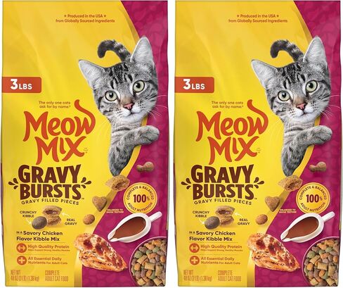 Meow Mix Gravy Bursts Dry Cat Food, Chicken, 3 LB Bag in Kuwait