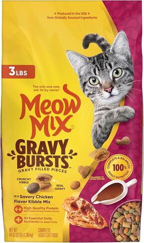 Meow Mix Gravy Sprsts Dry Cat Food ، ودجاج ، وحقيبة 3 رطل in Kuwait